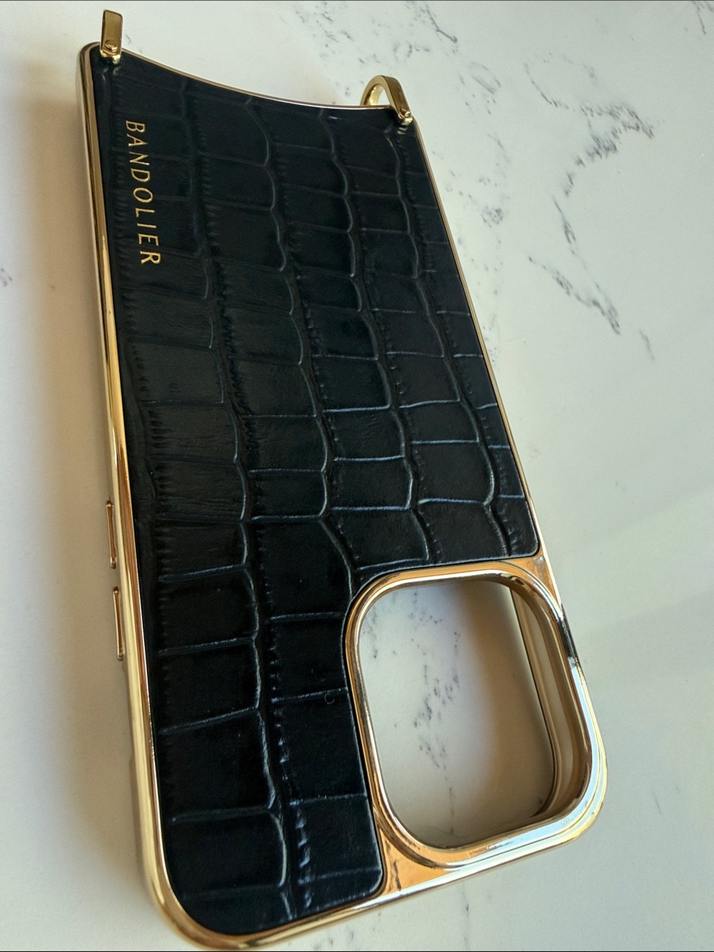Bandolier Black Crocodile-Embossed Phone Case IPHONE 15 ProMax Gold Hardware - Picture 5 of 10
